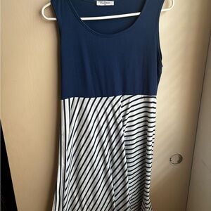 Hellmei Navy and White Striped Sleeveless Dress